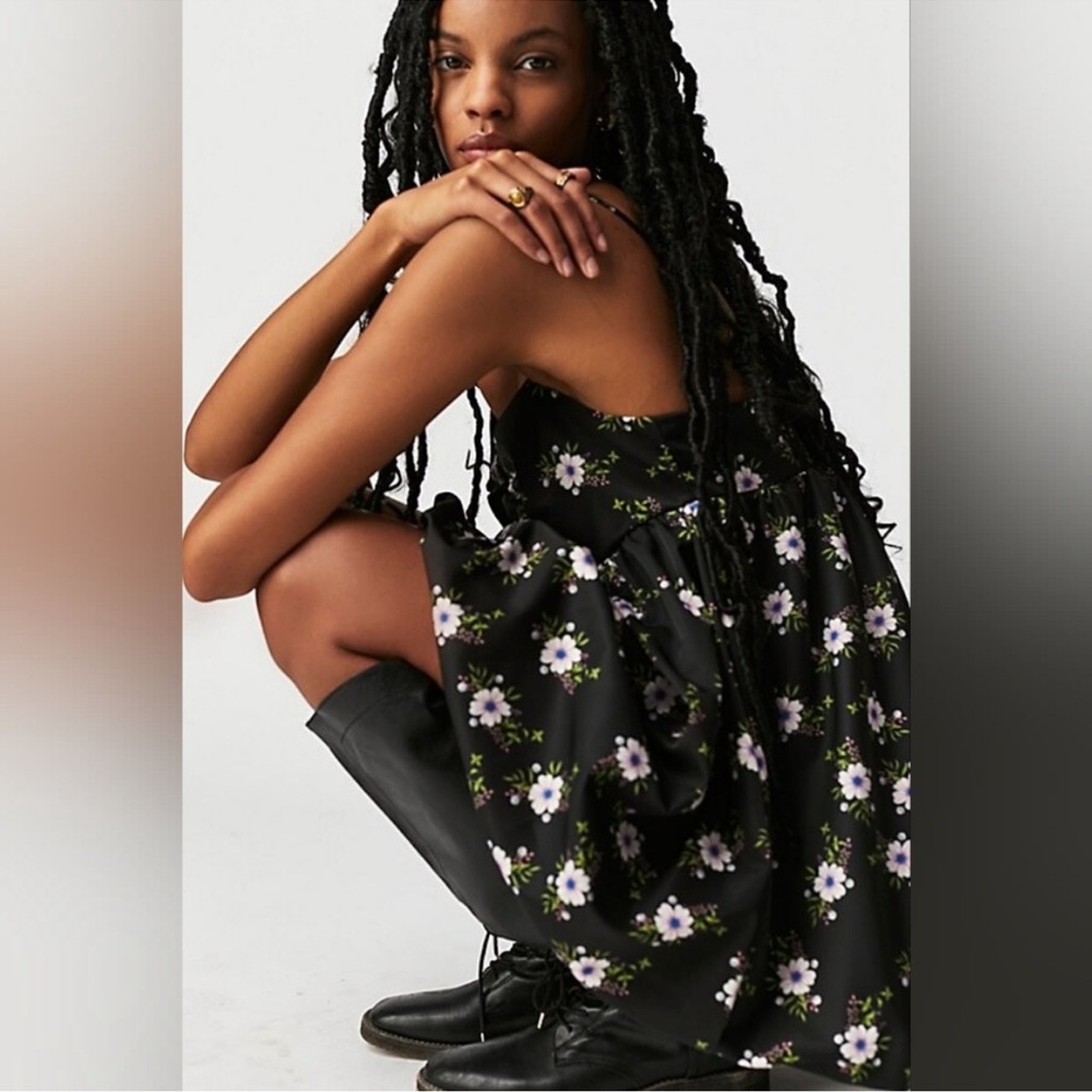 Free People! In A Bubble Floral Babydoll Mini Dress In Black Combo NWOT!
